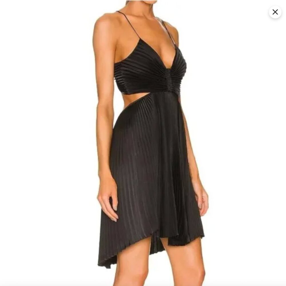 A.L.C. NWT Ari Pleated Satin Mini Dress in Black - Picture 3 of 5